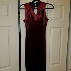 Burgundy Halter High Neck Dress